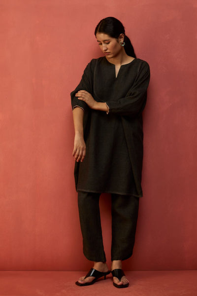 Etsu Yoke Linen Kurta Set - Grey
