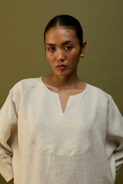 Etsu Yoke Linen Kurta Set - Off White