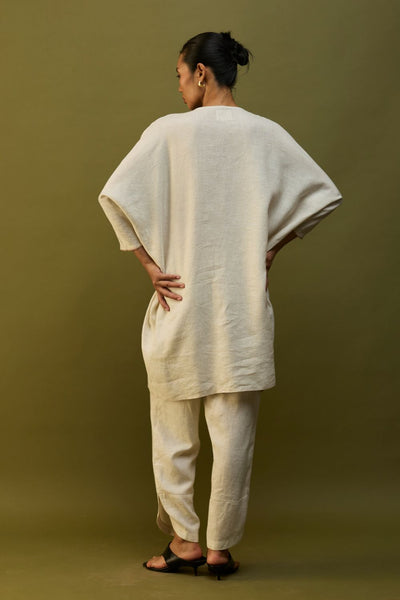 Etsu Yoke Linen Kurta Set - Off White