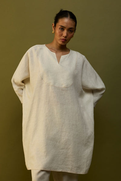 Etsu Yoke Linen Kurta Set - Off White