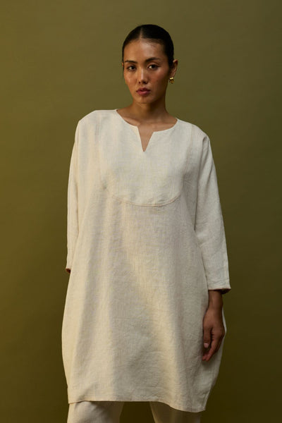 Etsu Yoke Linen Kurta Set - Off White
