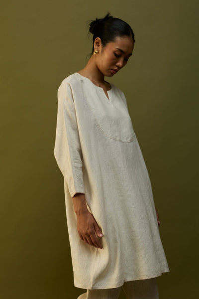 Etsu Yoke Linen Kurta Set - Off White
