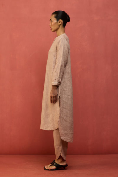 Bunka Stripe Linen Kurta Set - Dusty Rose