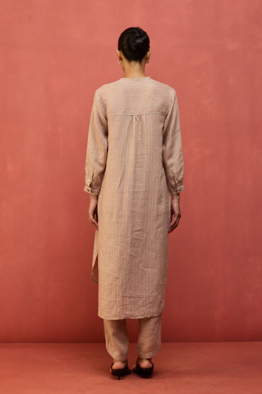 Bunka Stripe Linen Kurta Set - Dusty Rose