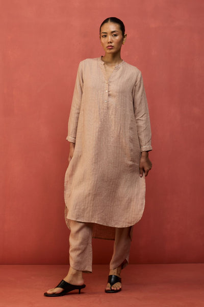 Bunka Stripe Linen Kurta Set - Dusty Rose