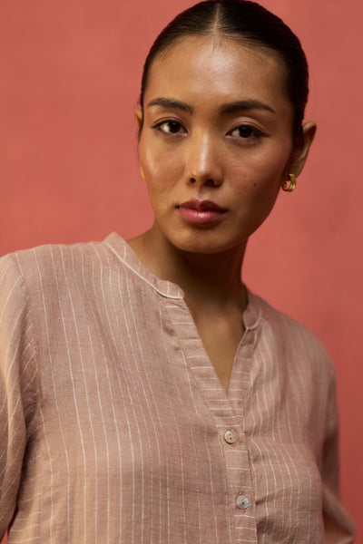 Bunka Stripe Linen Kurta Set - Dusty Rose