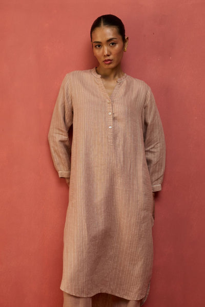 Bunka Stripe Linen Kurta Set - Dusty Rose