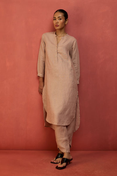Bunka Stripe Linen Kurta Set - Dusty Rose
