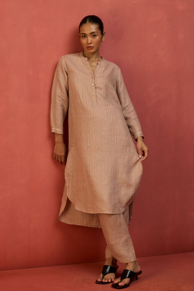 Bunka Stripe Linen Kurta Set - Dusty Rose