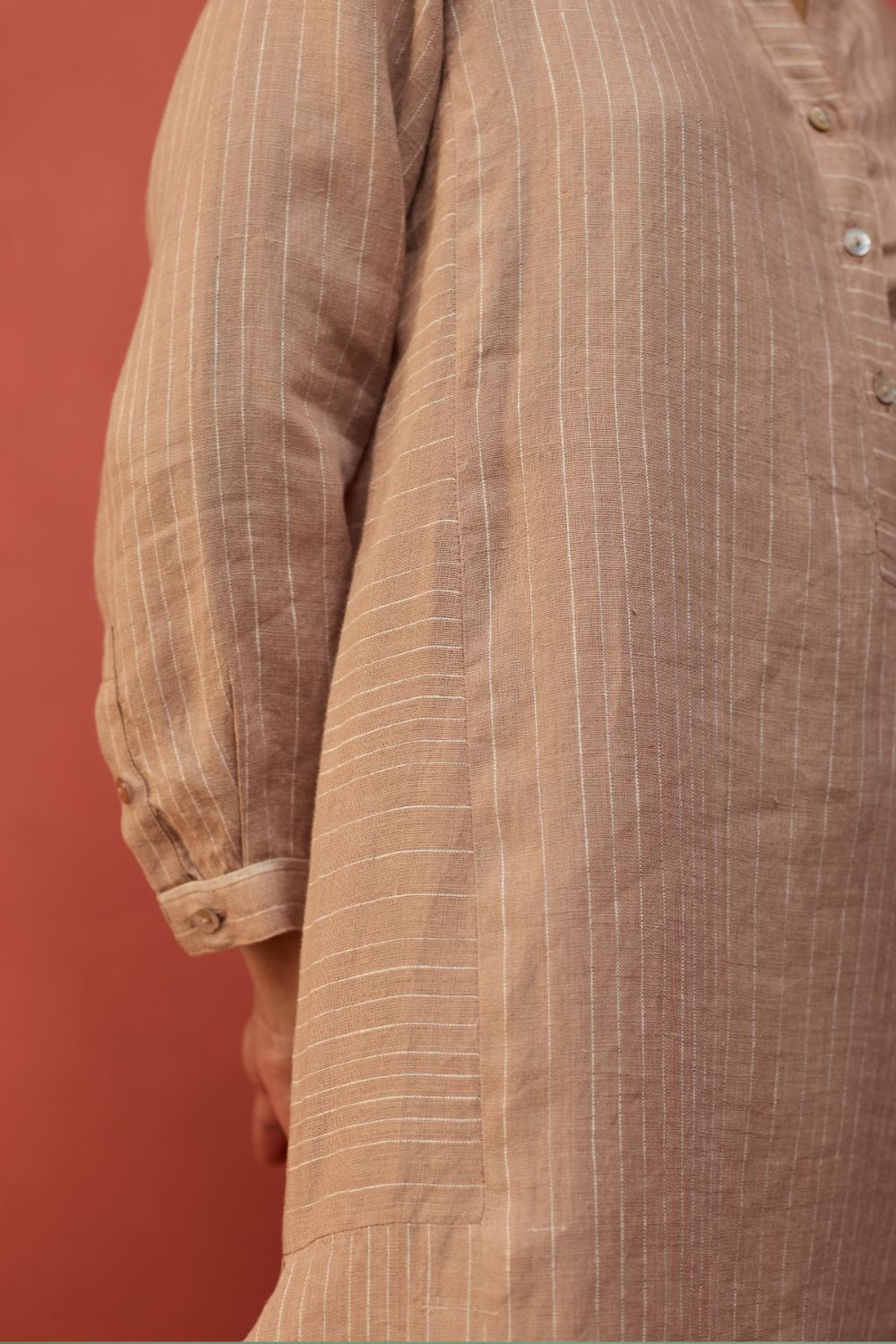 Bunka Stripe Linen Kurta Set - Dusty Rose