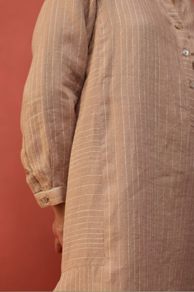 Bunka Stripe Linen Kurta Set - Dusty Rose