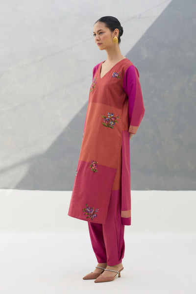 Nira Hand-Embroidered Kurta Set -  Rose