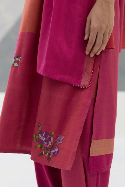 Nira Hand-Embroidered Kurta Set -  Rose