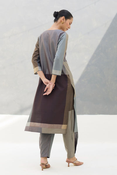 Nira Hand-Embroidered Kurta Set -  Taupe Grey