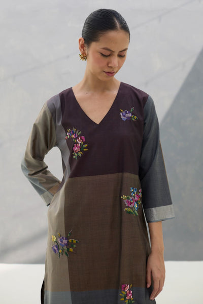 Nira Hand-Embroidered Kurta Set -  Taupe Grey