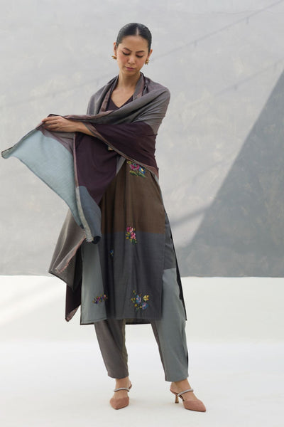 Nira Hand-Embroidered Kurta Set -  Taupe Grey
