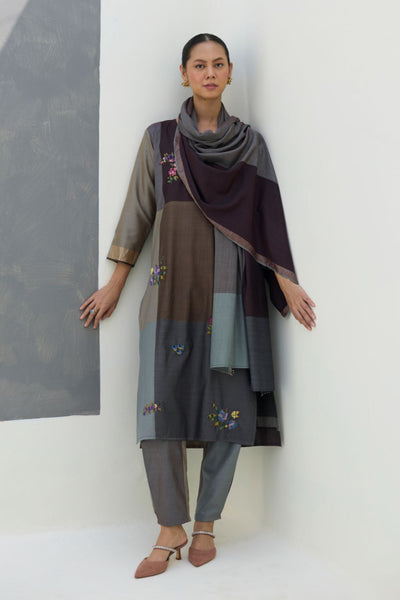 Nira Hand-Embroidered Kurta Set -  Taupe Grey