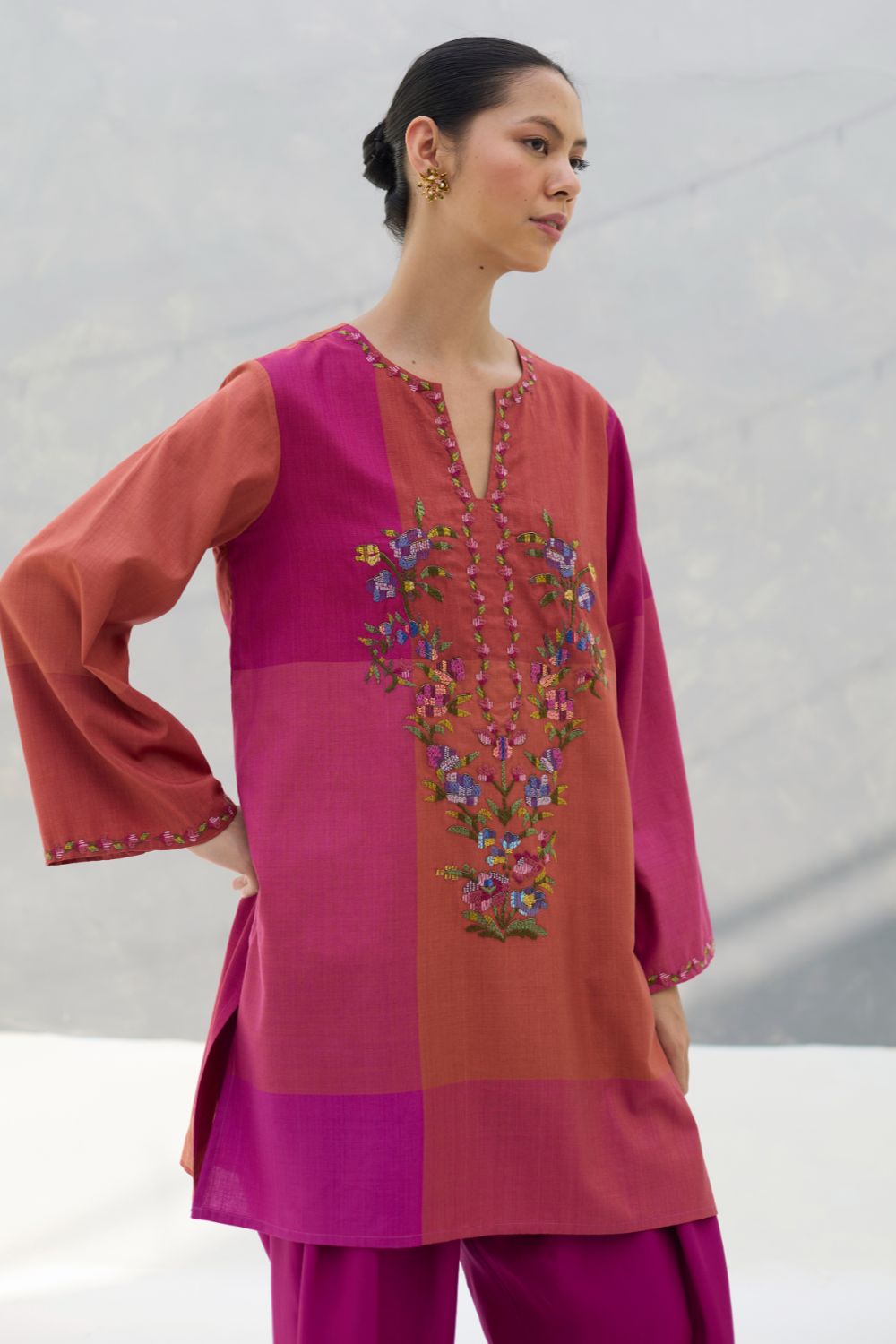 Athiya Hand-Embroidered Kurta Set - Rose