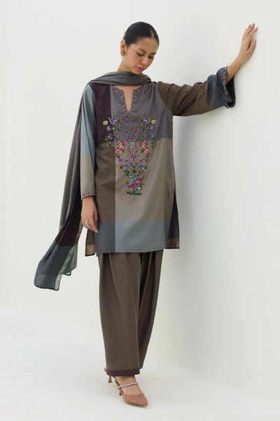 Athiya Hand-Embroidered Kurta Set - Taupe Grey