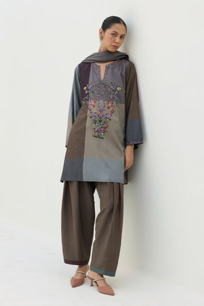 Athiya Hand-Embroidered Kurta Set - Taupe Grey
