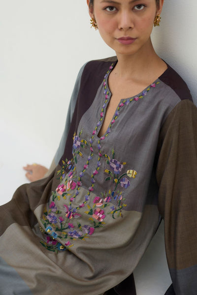 Athiya Hand-Embroidered Kurta Set - Taupe Grey