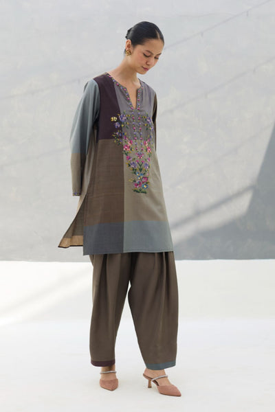 Athiya Hand-Embroidered Kurta Set - Taupe Grey