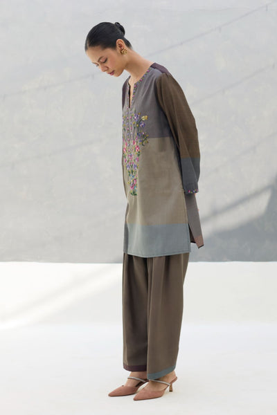 Athiya Hand-Embroidered Kurta Set - Taupe Grey