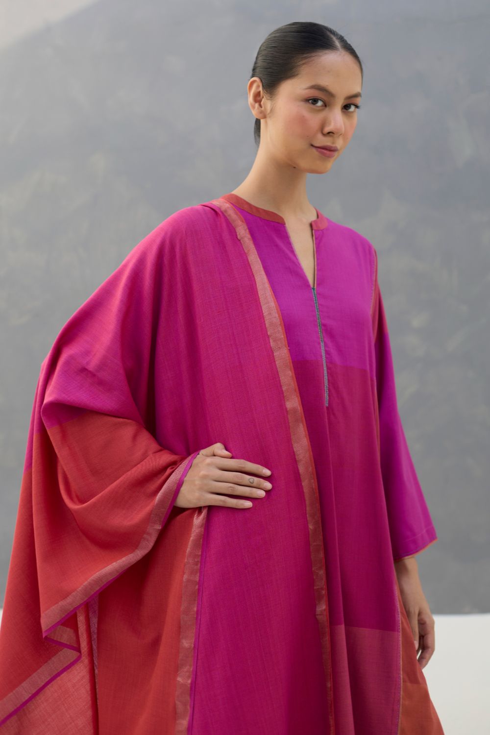 Warda Angrakha Eri Silk Kurta Set  - Rose
