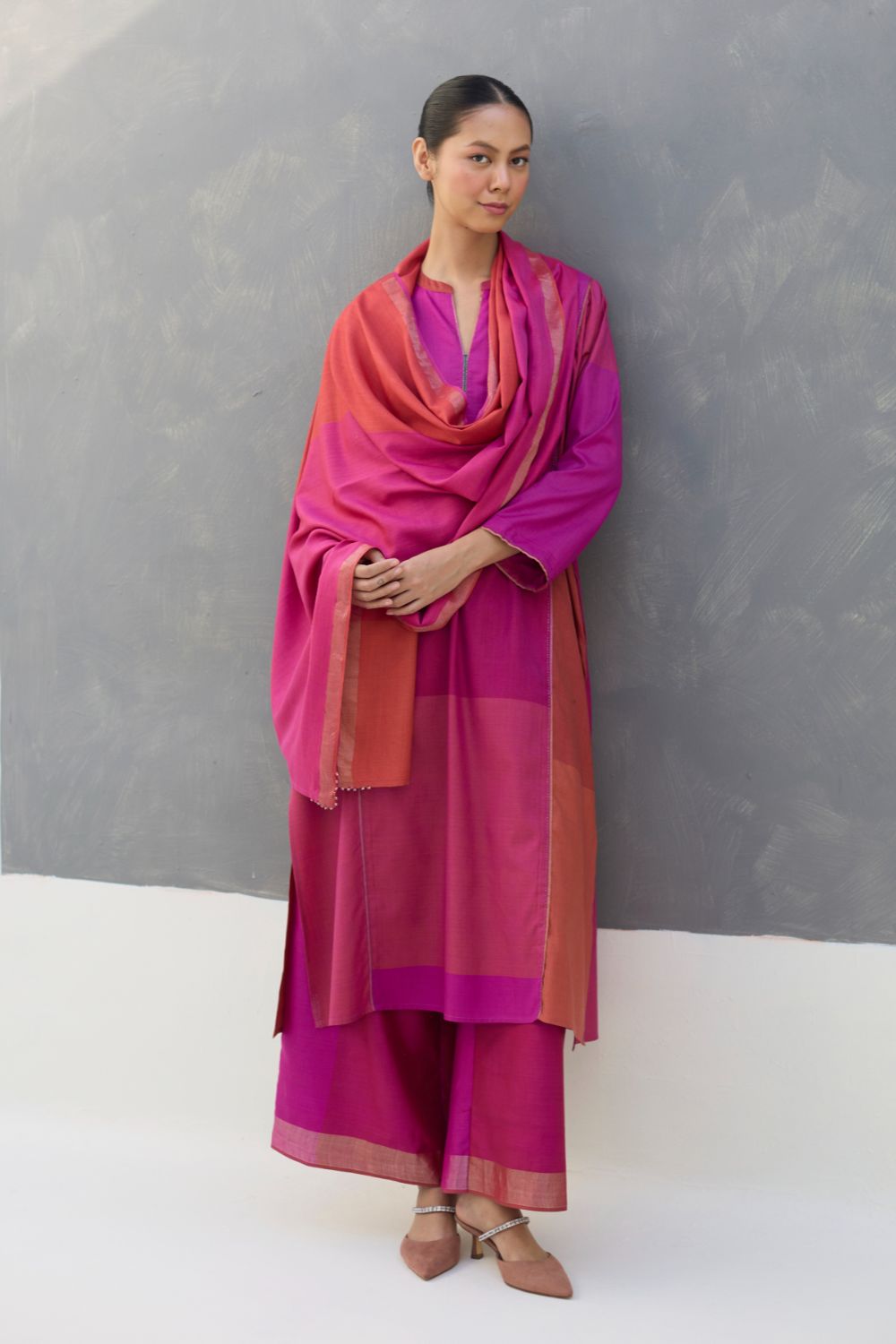 Warda Angrakha Eri Silk Kurta Set  - Rose