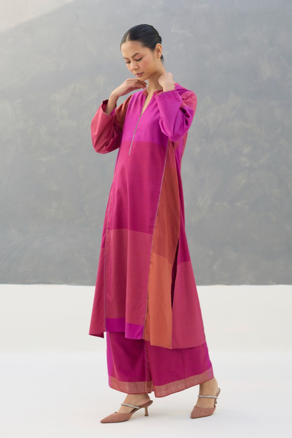 Warda Angrakha Eri Silk Kurta Set  - Rose