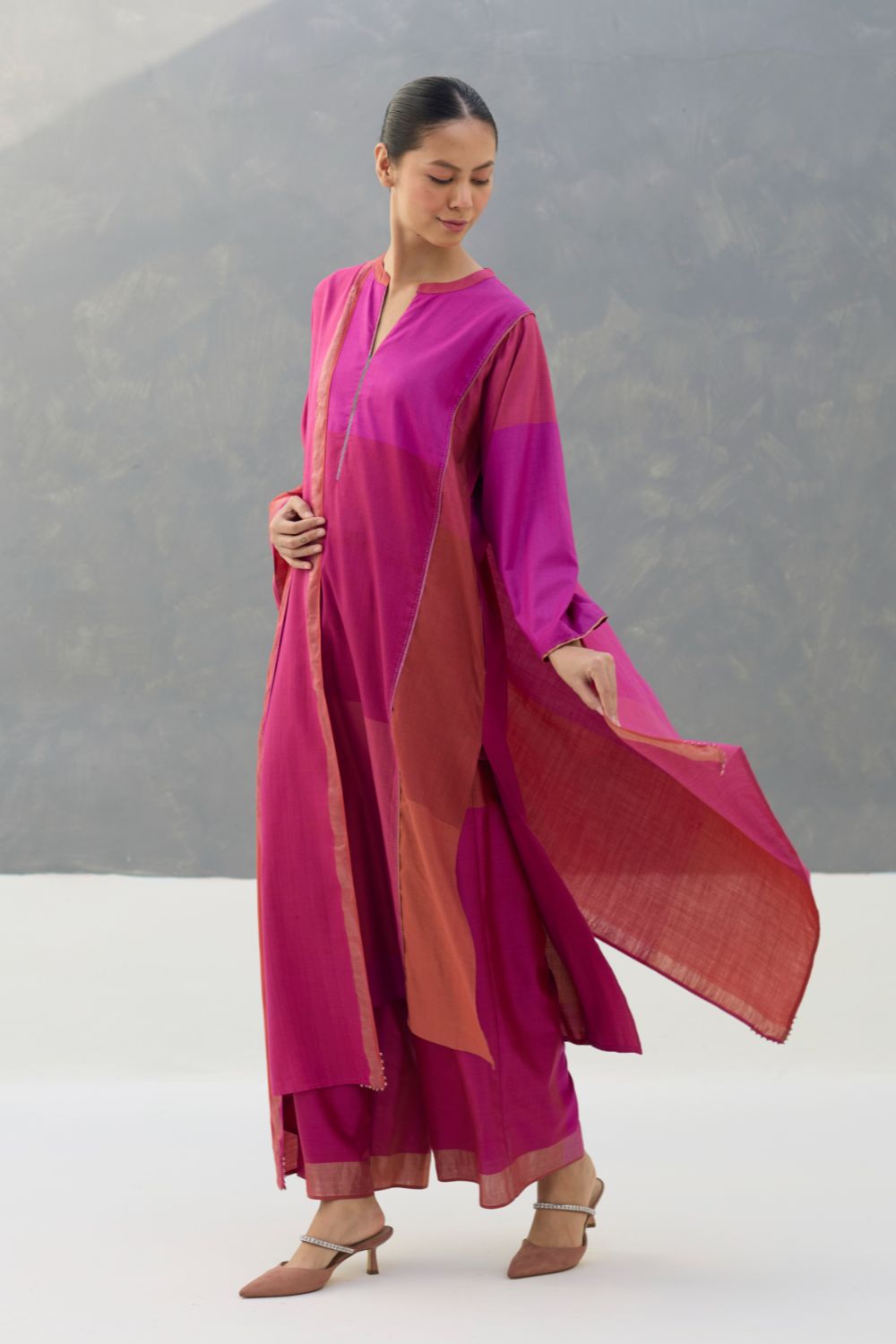 Warda Angrakha Eri Silk Kurta Set  - Rose