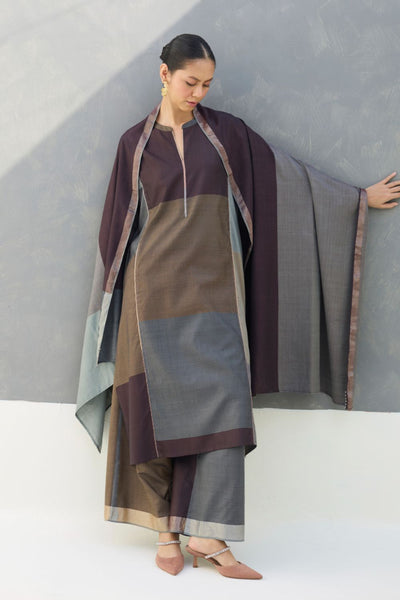 Warda Angrakha Eri Silk Kurta Set  - Taupe Grey