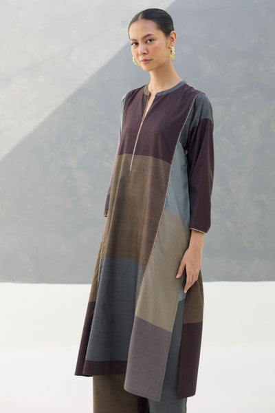 Warda Angrakha Eri Silk Kurta Set  - Taupe Grey