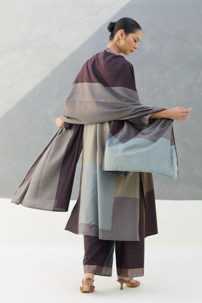 Warda Angrakha Eri Silk Kurta Set  - Taupe Grey