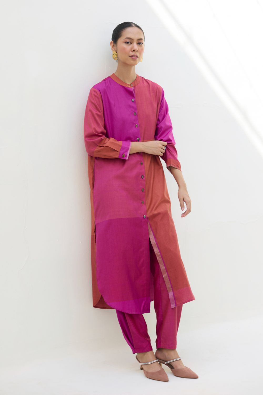 Sama Eri Silk Shirt Kurta Set -  Rose