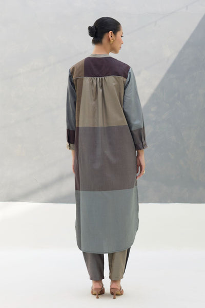 Sama Eri Silk Shirt Kurta Set -  Taupe Grey