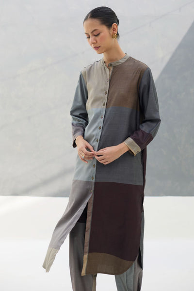 Sama Eri Silk Shirt Kurta Set -  Taupe Grey