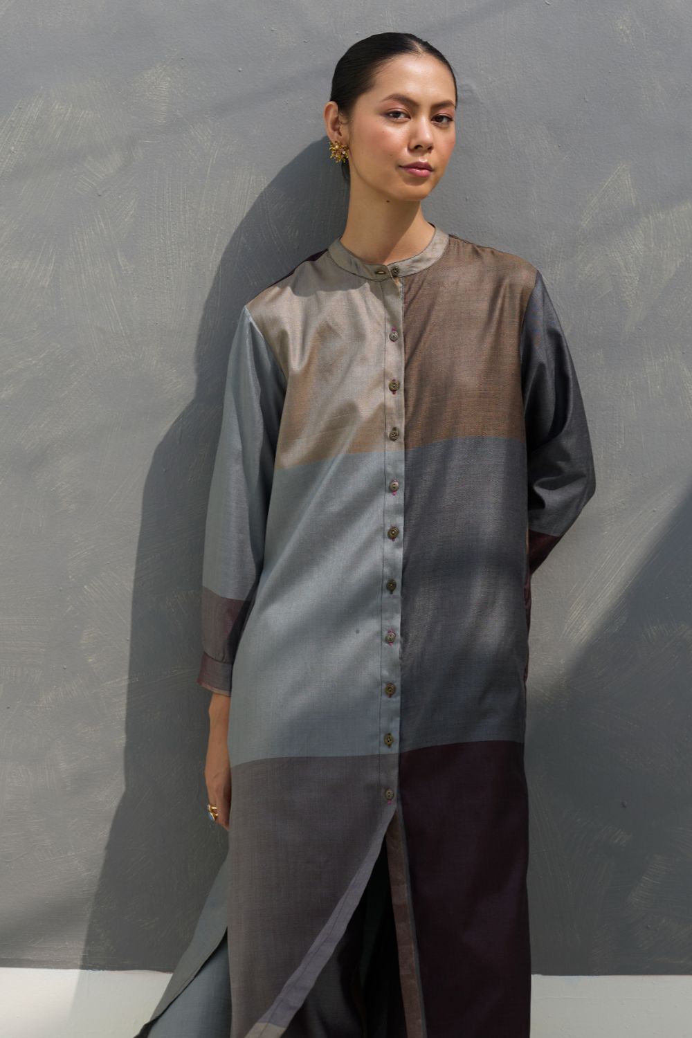 Sama Eri Silk Shirt Kurta Set -  Taupe Grey