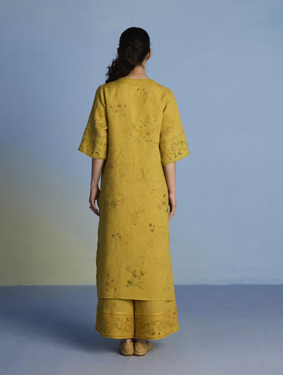 Para Hand-Embroidered Linen Kurta Set  - Ochre