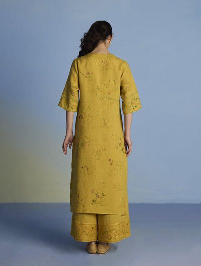 Para Hand-Embroidered Linen Kurta Set  - Ochre