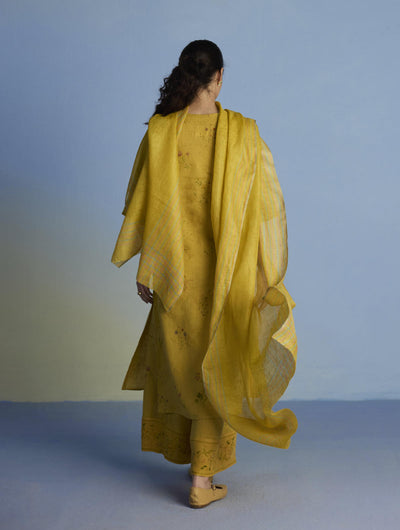 Para Hand-Embroidered Linen Kurta Set  - Ochre