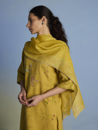 Para Hand-Embroidered Linen Kurta Set  - Ochre