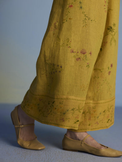 Para Hand-Embroidered Linen Kurta Set  - Ochre