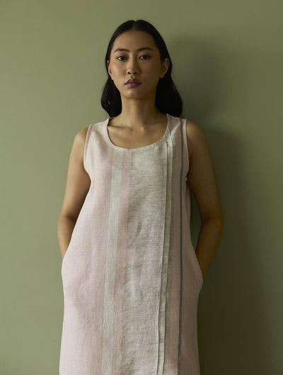 Yara Sleeveless Border Linen Kurta-Blush