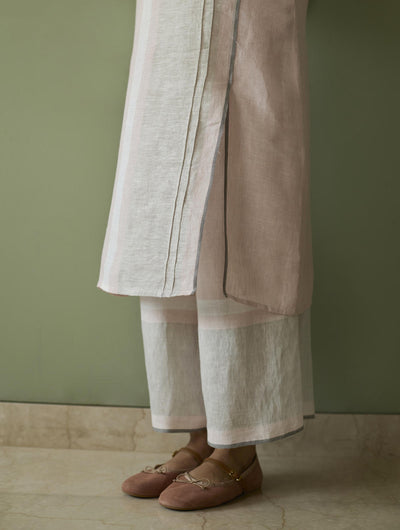 Yara Sleeveless Border Linen Kurta-Blush