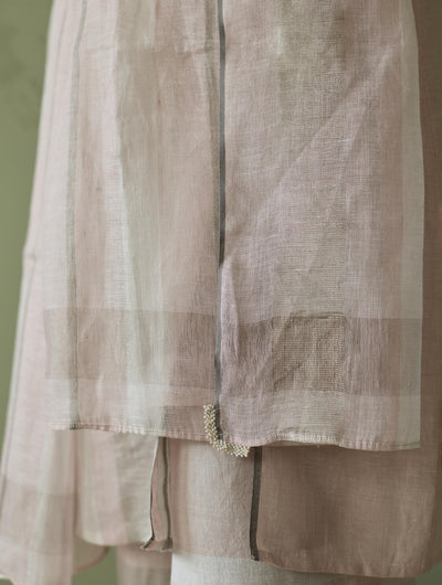 Yara Sleeveless Border Linen Kurta-Blush