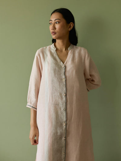 Mori Border Linen Shirt Kurta-Blush