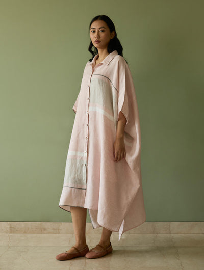 Bora Colour-Blocked Linen Kaftan Set-Blush