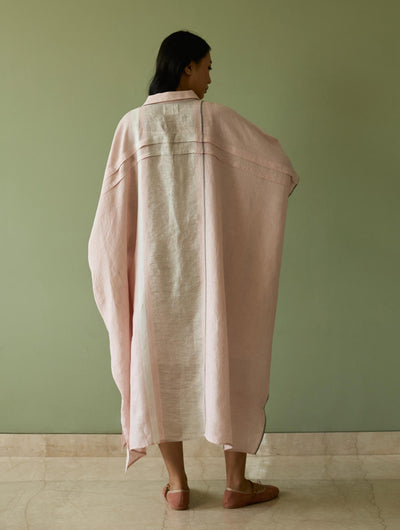 Bora Colour-Blocked Linen Kaftan Set-Blush