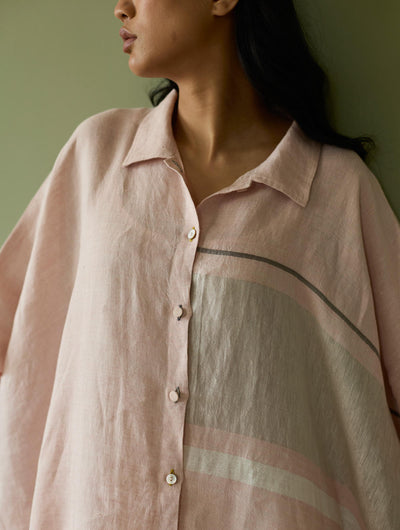 Bora Colour-Blocked Linen Kaftan Set-Blush